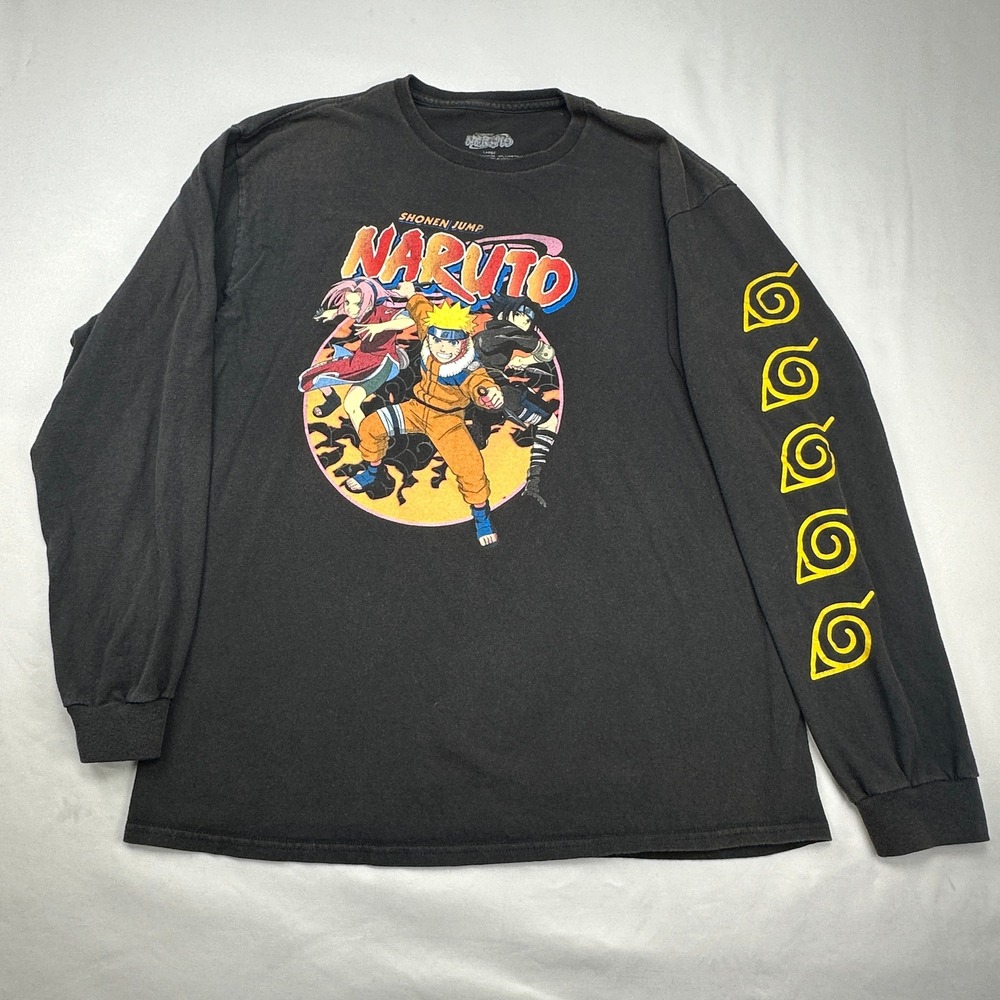 Naruto Shonen Jump Black Long Sleeve Graphic T-Shirt Team 7 Sleeve Pre-Loved - Picture 2 of 6